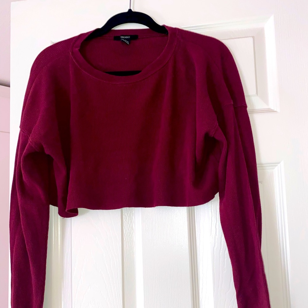 FOREVER 21 - Cropped Long Sleeve, Burgundy, Size Small